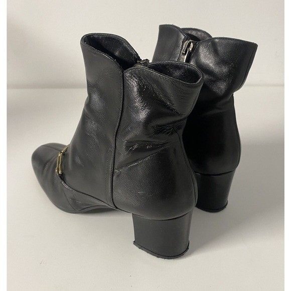 Carlo Pazolini Anke Boot Bootie Black Round Toe Side Zip Block Heel Gold… - Picture 9 of 13